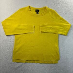 Halogen 100% Cashmere Sweater Womens Large Yellow Crewneck Pullover Split Hem